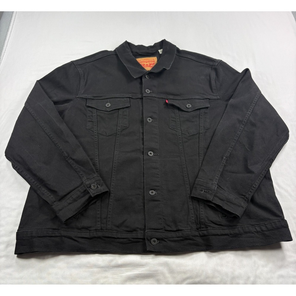 Levis Jean Jacket Mens 3XL Black Denim Trucker Button Up Collared Pockets